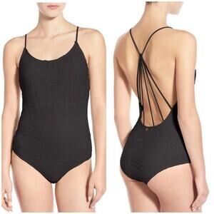 BILLABONG Lacey Daze Black Bodysuit Strappy Backless Textured Surf Skate Size SP